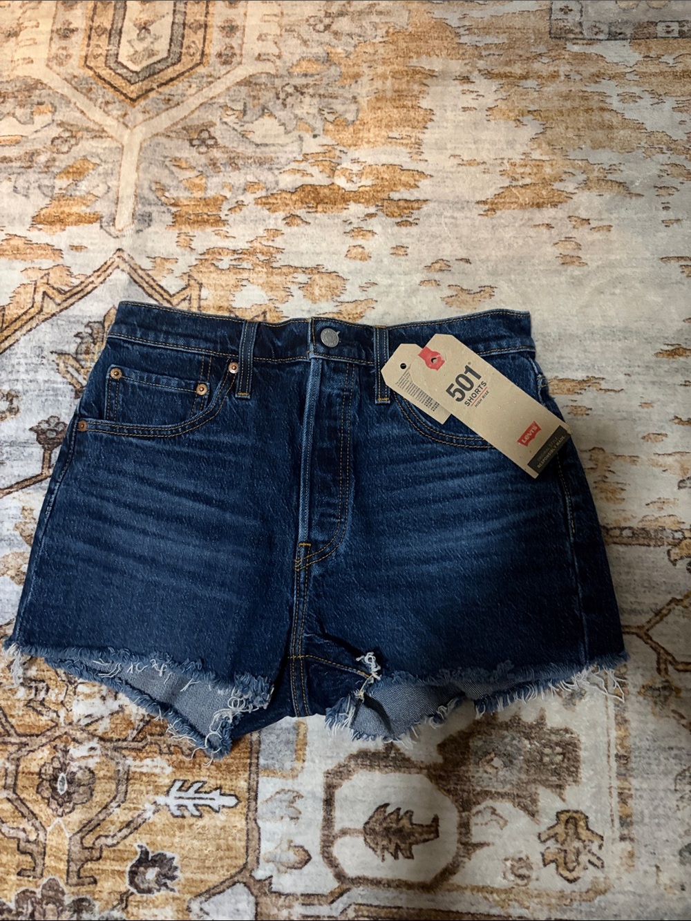 Levi's Dark Blue Frayed Hem Denim Shorts